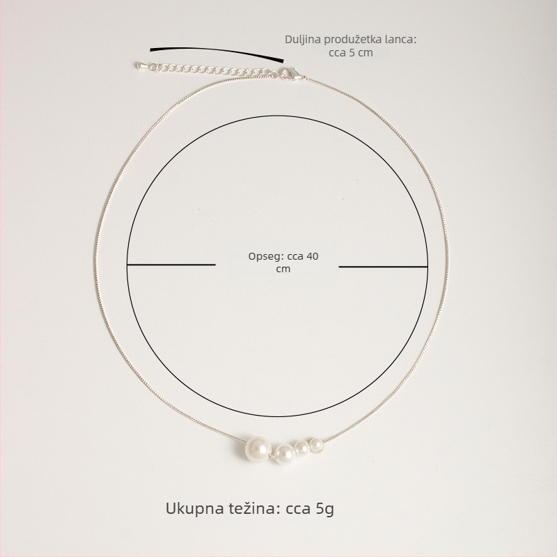 Ogrlica od bisera s bakrenim lancem, lagani luksuz, elegantan, podesiva duljina 31–40 cm, okrugli mother-of-pearl privjesak