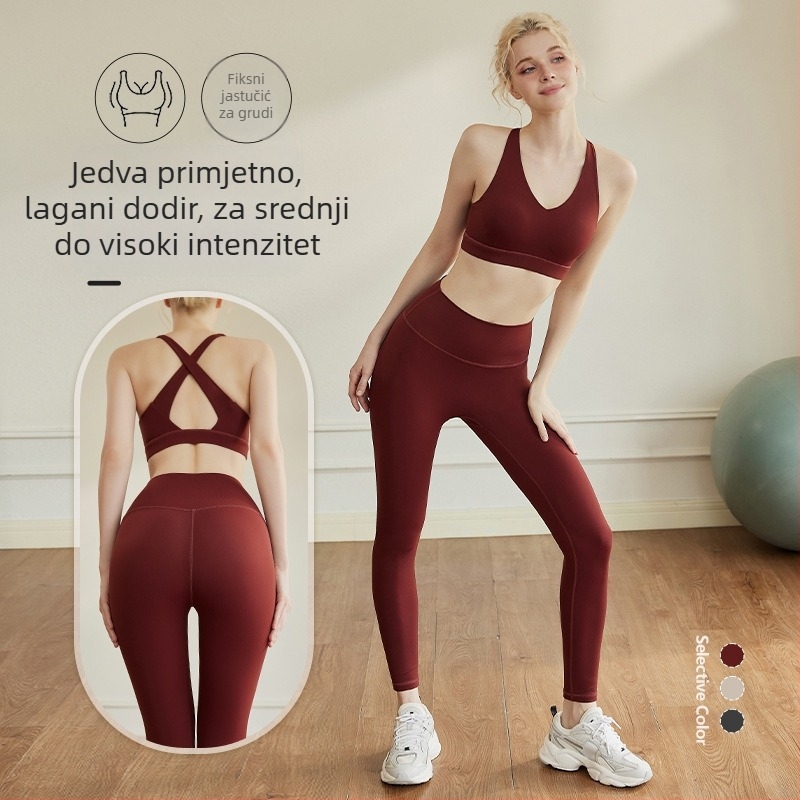 Ženski dvodijelni set za jogu, bez rukava gornji dio i hlače visokog struka, podizanje stražnjice, 70% najlon, 30% spandex, ljeto 2026