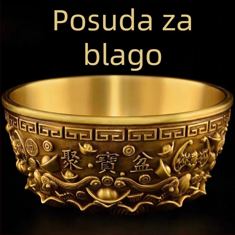 Mosadzna kornucopija sa šest blagoslova, Shen Wansan — dekorativni komad za hodnik, dnevni boravak i radni stol