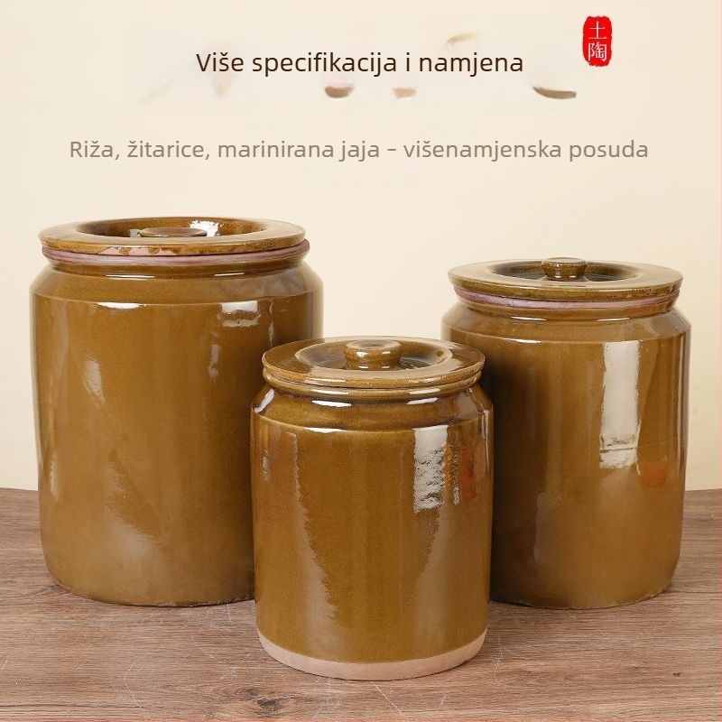 Keramička posuda za rižu s poklopcem, cilindrični oblik, retro stil, zaštita od insekata, posuda velike kapacitete