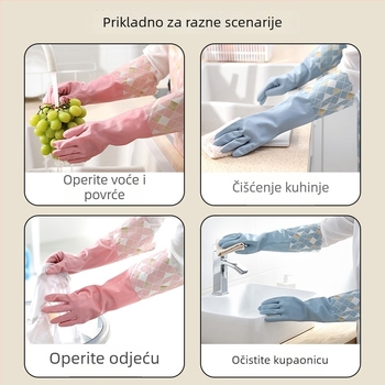 Rukavice za pranje posuđa s flis podstavom, vodootporne, zimske, produžene i debele, gumene rukavice za čišćenje