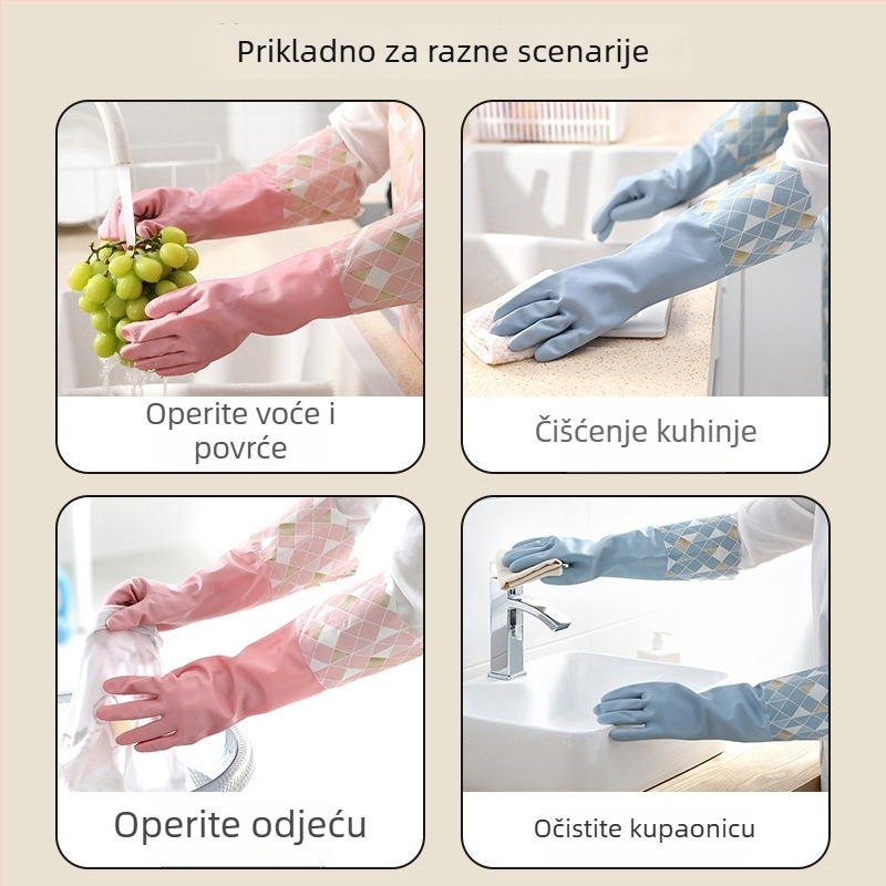 Rukavice za pranje posuđa s flis podstavom, vodootporne, zimske, produžene i debele, gumene rukavice za čišćenje