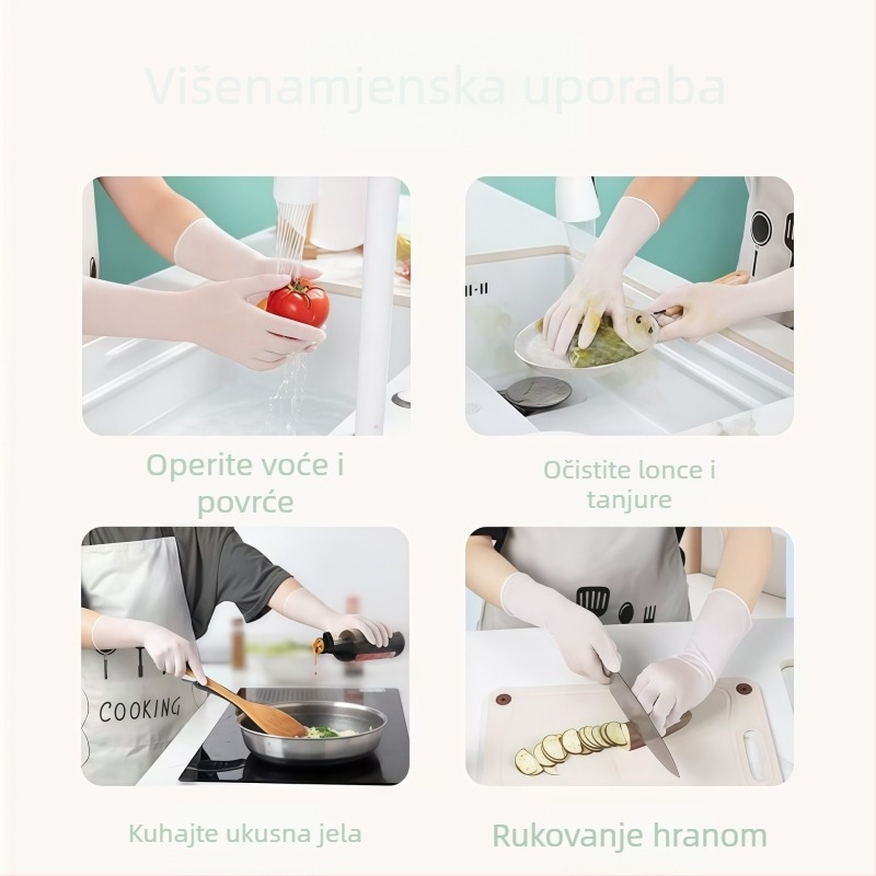 Nitril rukavice za prehrambenu upotrebu, kućanske poslove, čišćenje kuhinje i pranje posuđa, otporne na habanje, vodootporne, protuklizne, produžene duljine