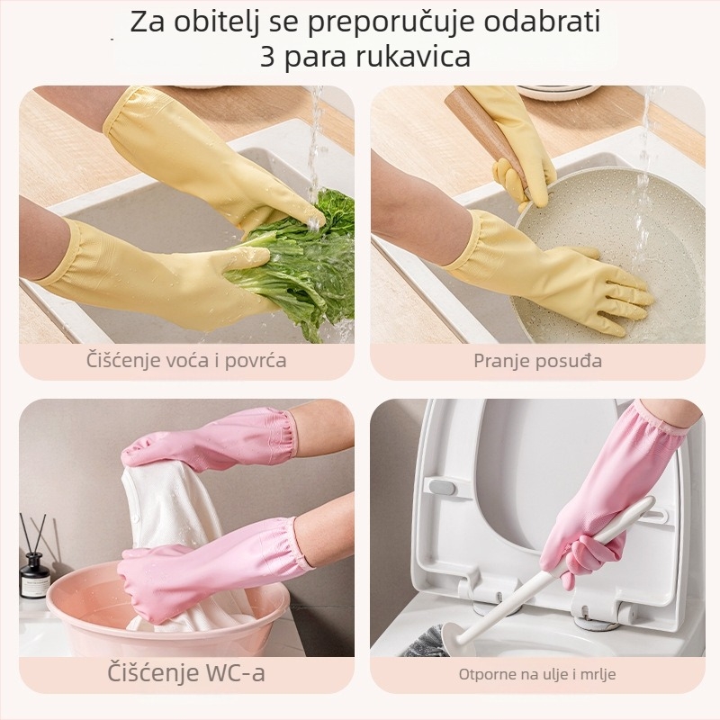 Kremaste PVC kućne rukavice, izdržljive i vodootporne, s vezicom na manžeti, pogodne za pranje posuđa, čišćenje kuhinje i pranje rublja