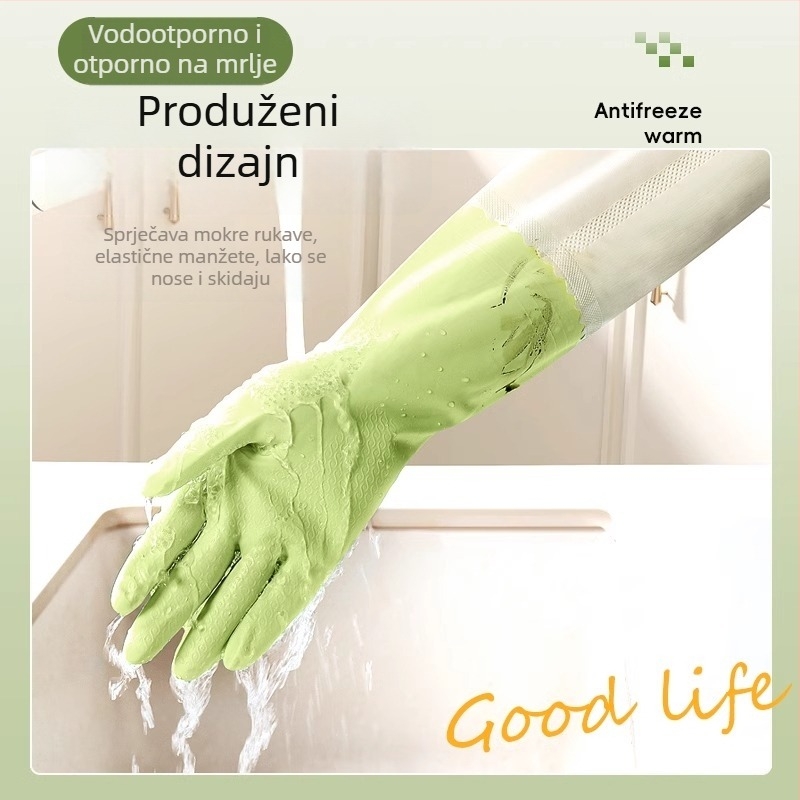 Ženske rukavice za pranje posuđa s flis podstavom za jesen i zimu, izdržljive vodootporne kuhinjske rukavice za čišćenje i pranje posuđa