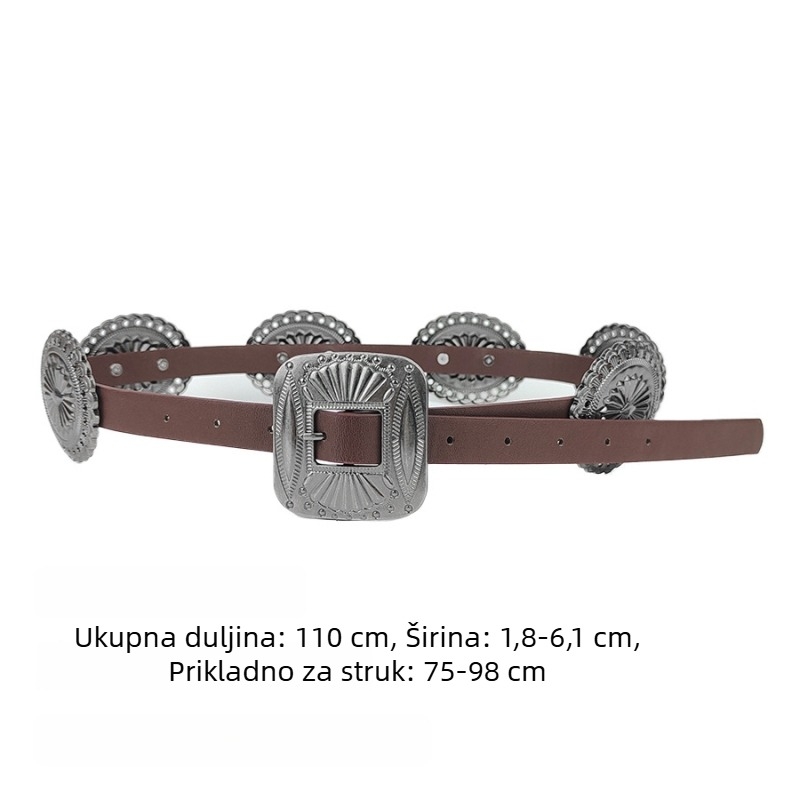 Ženski kaiš od PU kože u zapadnom stilu - vintage Y2K punk graviran dizajn, široki kaiš za struk, širina 2-4 cm