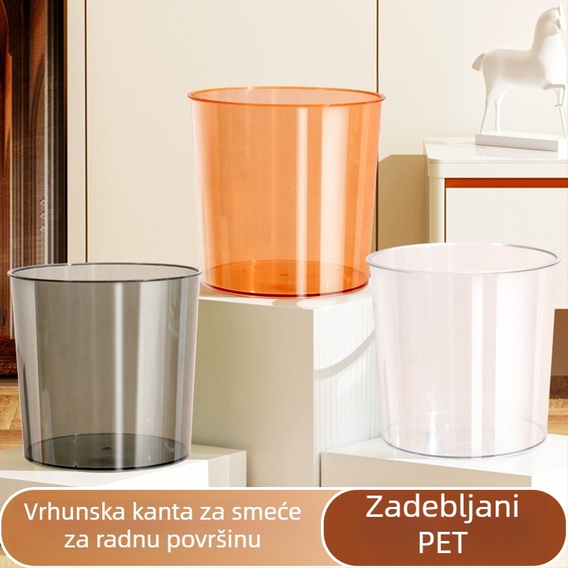 Okrugli stolni koš za otpad, mini kreativni za dom i ured, bez poklopca, kapacitet ispod 4 L, PET materijal