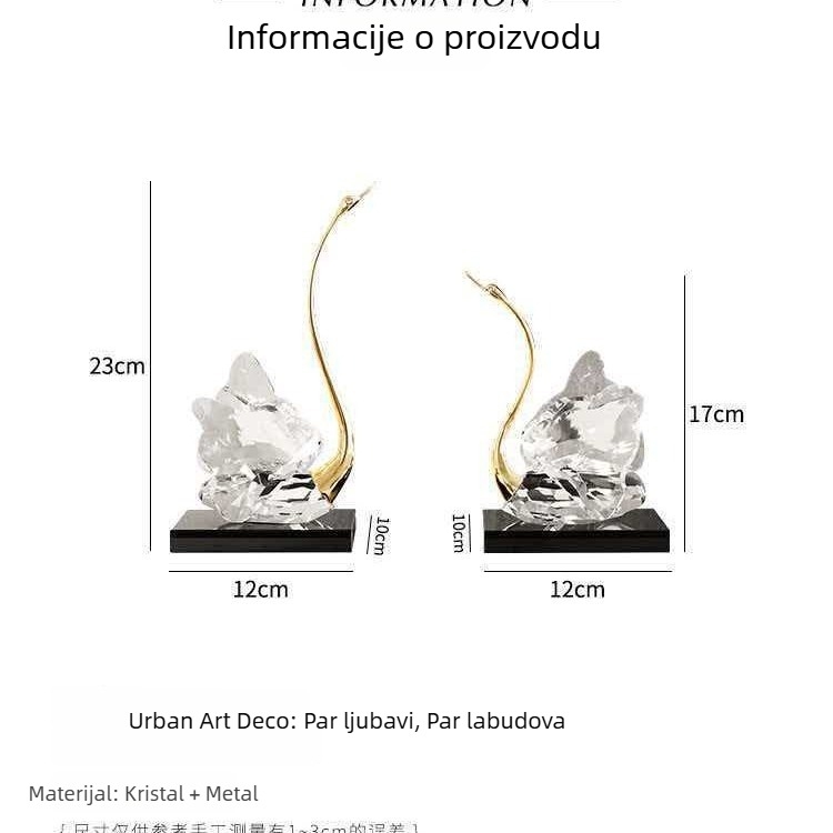 Umjetna kristalna labudica – dekorativna figura za dom, dnevni boravak, TV ormarić i ormar za vino – kreativan poklon mladencima