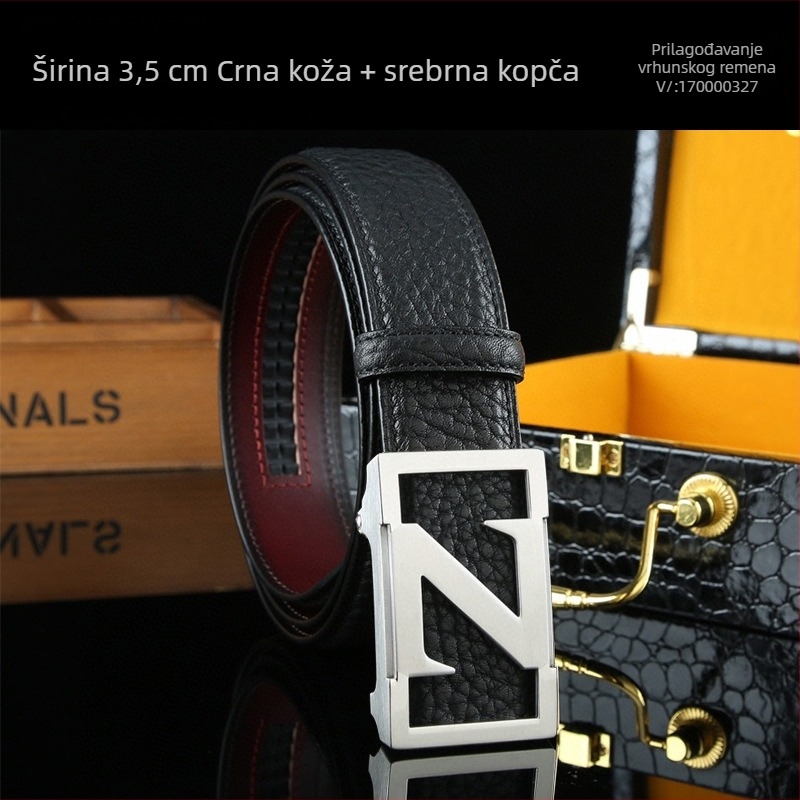 Muški remen od prave kože s automatskom kopčom, embossirana tekstura, duljina 105-125 cm, širina 2-4 cm