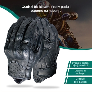 Proljetno-ljetne rukavice za motociklizam, perforirane, prozračne, od prave kože, tvrda zaštita, unisex, crne, taktičke, kratki kroj, za motocikliste