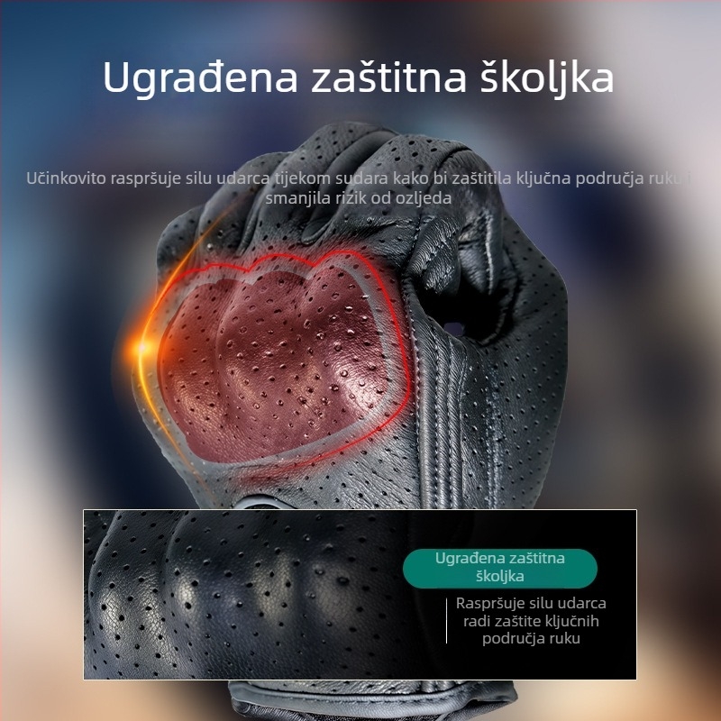 Proljetno-ljetne rukavice za motociklizam, perforirane, prozračne, od prave kože, tvrda zaštita, unisex, crne, taktičke, kratki kroj, za motocikliste