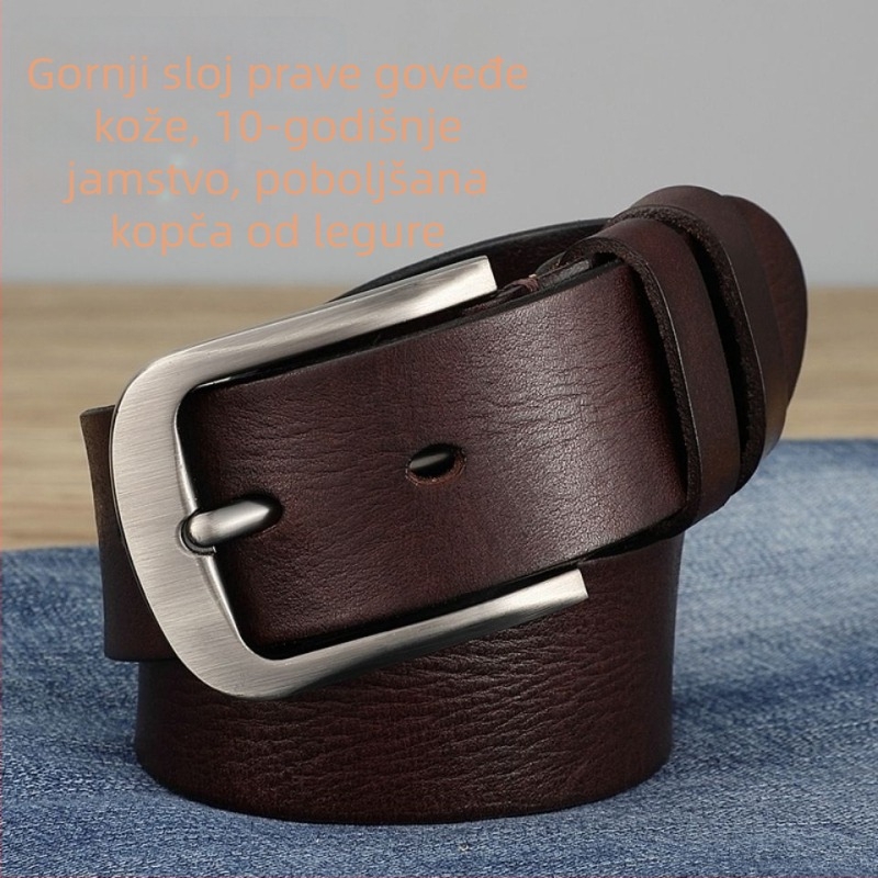 Muški remen od prve sloje kože goveda, prava koža, kopča s iglom, ručna izrada, casual stil