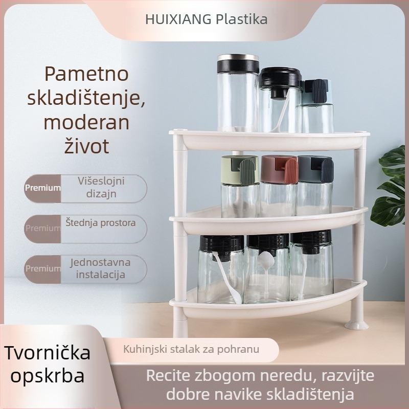 Višeslojni kutni kuhinjski stalak za začine, trokutasta polica na radnoj površini za sitne predmete.