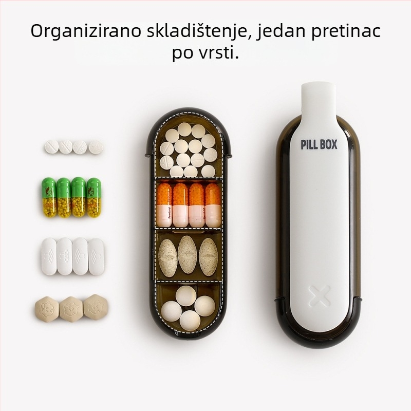 FaSoLa prijenosna kutija za lijekove sa 4 odjeljka, mini kutija za tablete otporna na svjetlost