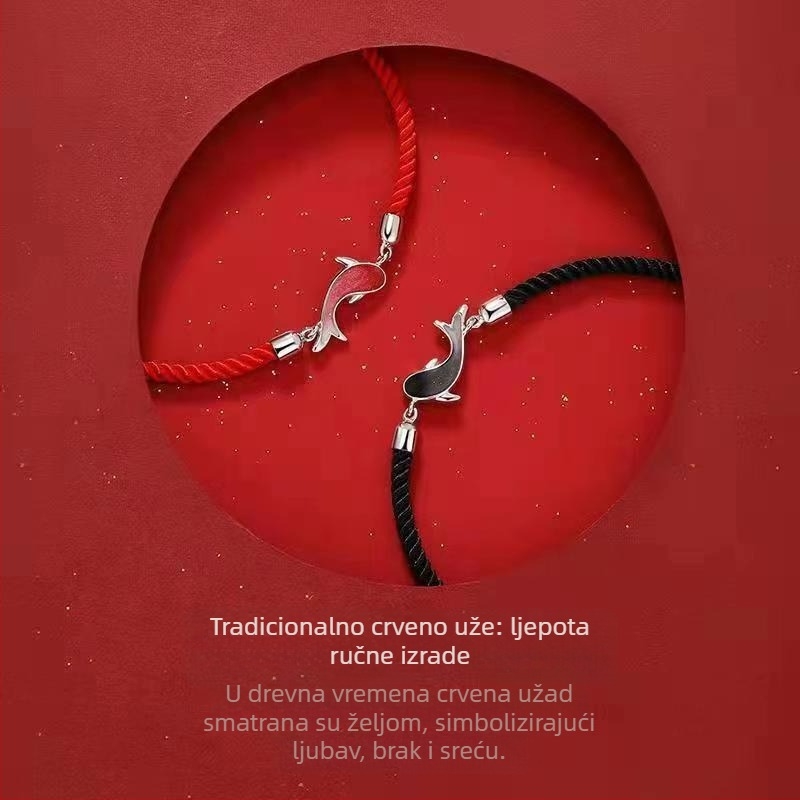 Par crvenih narukvica od crvene vrpce s motivima zodijaka, jedinstven dizajn, poklon za rođendan paru