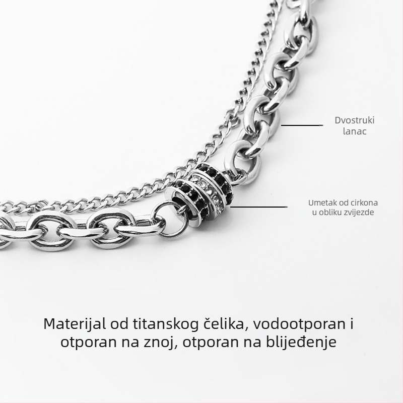 Dvostruko slojevita muška narukvica od titan čelika, hip-hop stil, minimalistički valoviti dizajn