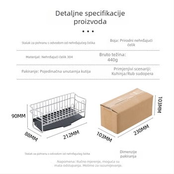 Uski stalak za sušenje za kuhinjski pult, nehrđajući čelik 304, za spužvice i krpe