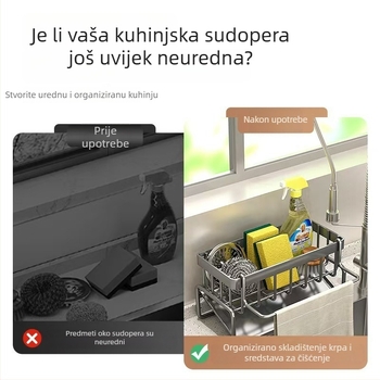 Kuhinjski organizator za sudoperu sa odvodnom mrežom i držačem za spužu i deterdžent