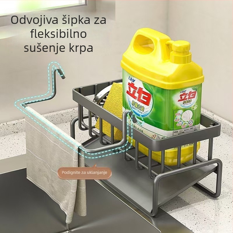 Kuhinjski organizator za sudoperu sa odvodnom mrežom i držačem za spužu i deterdžent