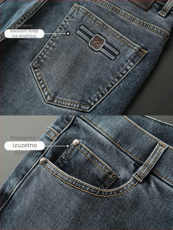Muške traperice od teškog pamuka, luksuzan izgled, oprani denim, uski kroj, mikroelastičnost, male ravne nogavice, svakodnevno nošenje