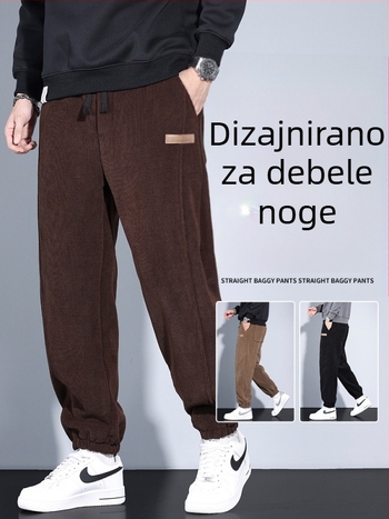 Muške hlače od korduroja s flis unutarnjom podstavom, udoban slobodan kroj, sportsko-casual hlače