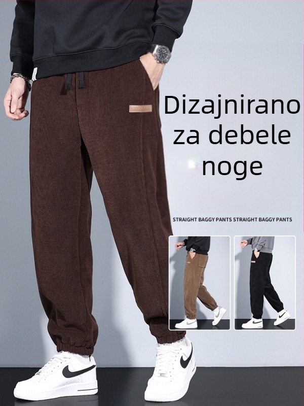 Muške hlače od korduroja s flis unutarnjom podstavom, udoban slobodan kroj, sportsko-casual hlače