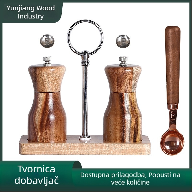 Prilagođeni ručni mlin za papar s tijelom od bukove drveta, posuda za začine, boca za mljevenje začina i kuhinjski alat za mljeenje