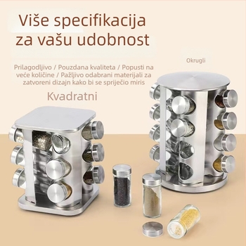 Okretni stalak za začine sa staklenkama – set za kućnu kuhinju