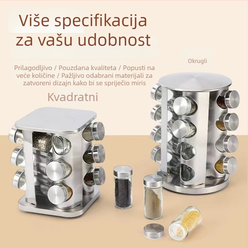 Okretni stalak za začine sa staklenkama – set za kućnu kuhinju