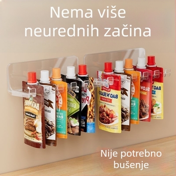 Kuhinjski zidni organizator za začine s izvlačnim spremnikom i klipsama za zatvaranje