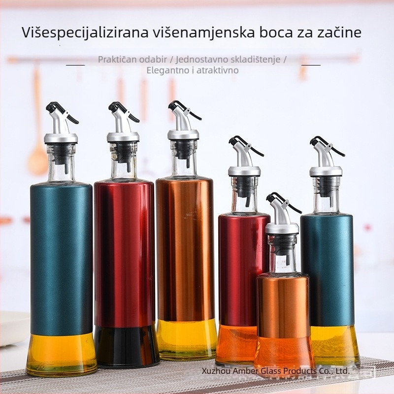 Staklena boca za ulje s posudom za začine za sojin sos i ocat; kuhinjski dozator s pumpicom
