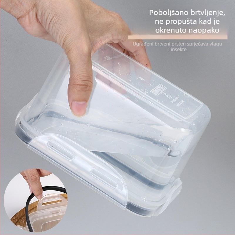 Plastična staklenka za hranu s hermetičnim zatvaranjem, kuhinjska, kvadratnog oblika, 1–2 L; za žitarice, grickalice i začine; zaštita od insekata i vlage.
