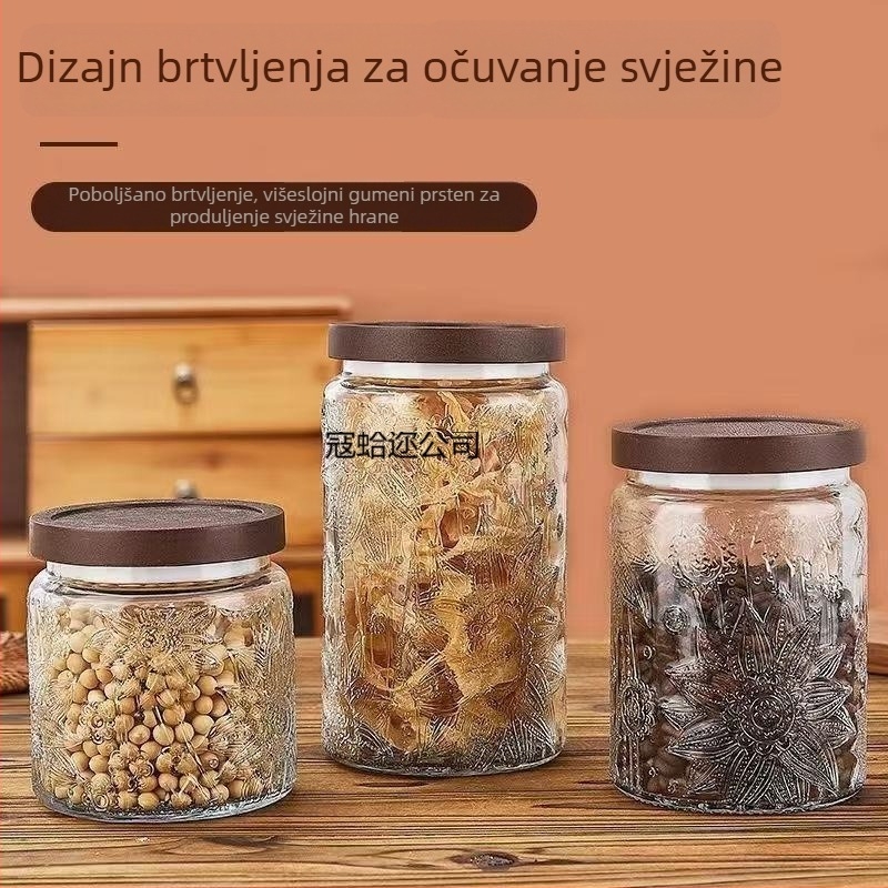 Staklena posuda za čaj, grickalice i orašaste plodove — veliki kapacitet, prehrambena sigurnost, zatvoren spremnik s otiskom