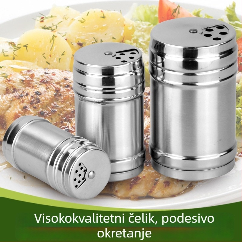 Posuda za začine s poklopcem i otvorima, rotirajući podesivi za papar, sol i čili u prašku za roštilj