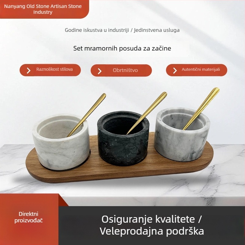 Set posuda za začine od prirodnog mramora s odvojivim poklopcima za jednostavno čišćenje, minimalistički stil kuhinjskog skladištenja