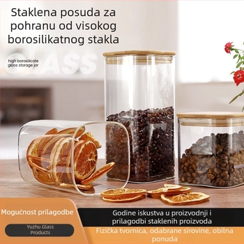 Kvadratna posuda od borosilikatnog stakla sa zapečaćenim poklopcem za skladištenje i začine, 301–500 ml