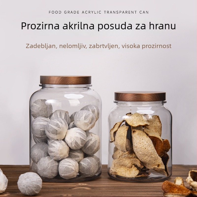 Akrilni plastični spremnik za čaj, prehrambena sigurnost, proziran, zatvoren, s debelim stijenkama