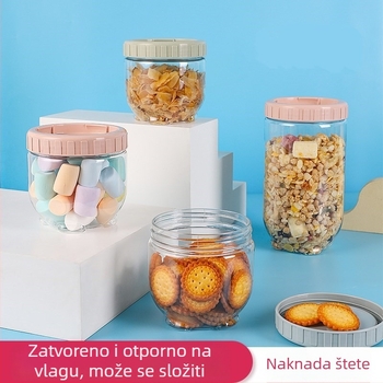 Okrugla prozirna plastična hermetički zatvorena posuda za kuhinju, zapremine 501-800 ml, za žitarice i grickalice