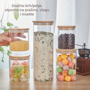 Borosilikatno staklena posuda s poklopcem od bambusa, prozirna posuda za čuvanje čajeva, slatkiša i kuhinjske uporabe.