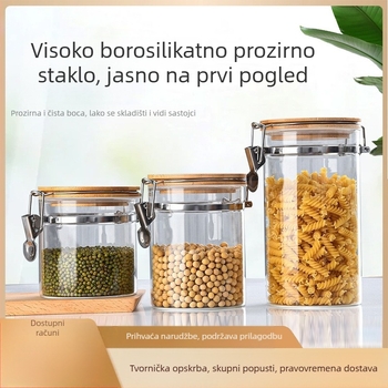 Prozirna staklena posuda s kopčastim poklopcem za kuhinju – skladištenje žitarica, orašastih plodova, grickalica i zrna kave