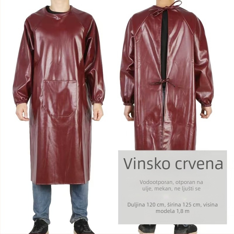PU mekana kožna pregača s dugim rukavima, vodootporna, debela i otporna na mrlje, za kuhinju i catering