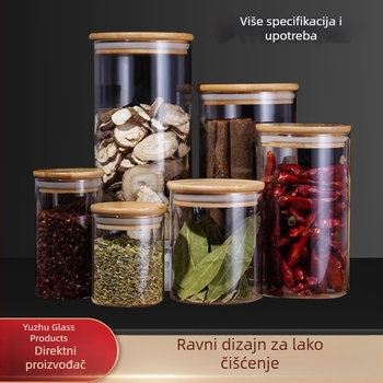Prozirna okrugla staklena posuda za pohranu s bambusovim poklopcem, pogodna za žitarice, čaj i sušenu koricu mandarine, kapacitet do 300 ml