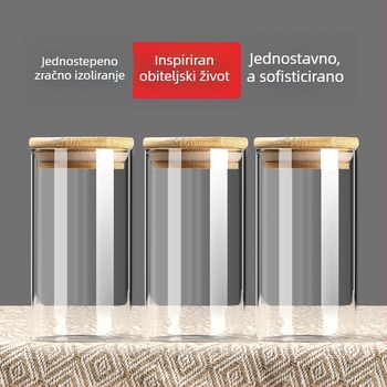 Staklena cilindrična posuda s poklopcem, za skladištenje hrane, za zrnja i čaj