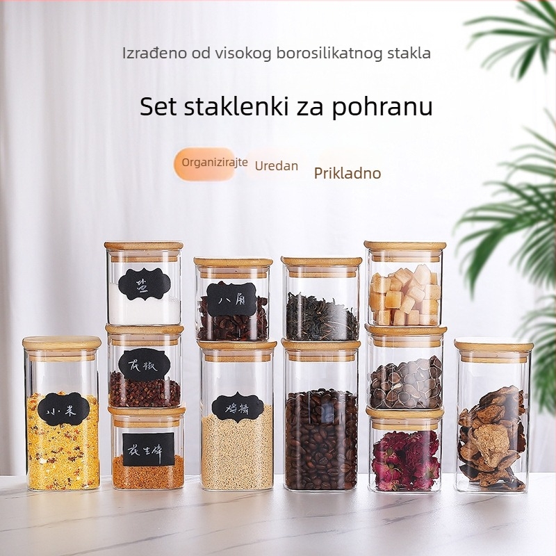 Set od 12 staklenih posuda za kuhinju, čvrsto zatvarajuće posude za začine, kućni set posuda za začine