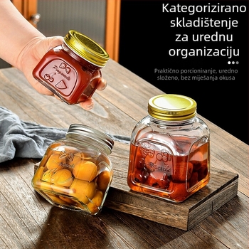 Kockasta staklena posuda s čvrstim zatvaračem za džemove, kiselo povrće i umake, zapremina 301–500 ml
