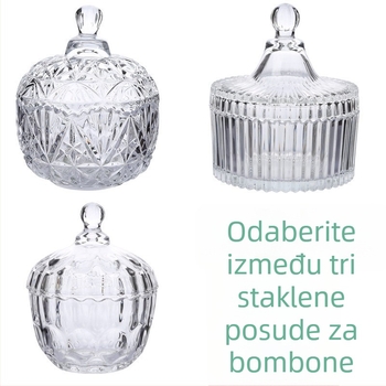 Kristalno staklena posuda za slatkiše s poklopcem, posuda za šećer i držač aromatične svijeće