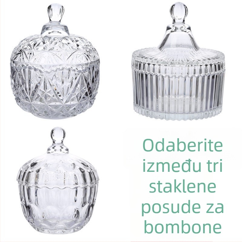 Kristalno staklena posuda za slatkiše s poklopcem, posuda za šećer i držač aromatične svijeće