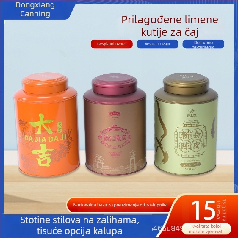 Okrugla kutija za čaj od tinplate, zatvorena, prilagodljiva poklon kutija