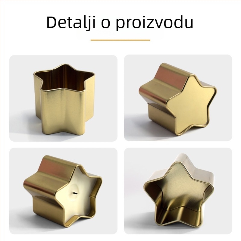 Metalna posuda u obliku petokrake zvijezde sa poklopcem, UV ispis, zatvorena posuda za pohranu