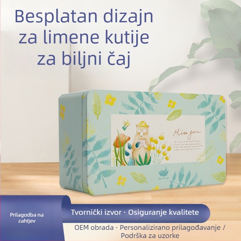 Kvadratna metalna kutija za biljni čaj i hranu, zapečaćena i prilagodljiva